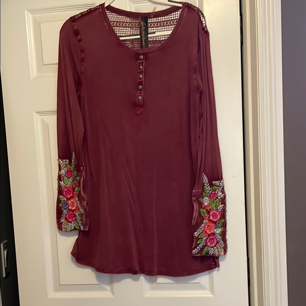 Embroidered Burgundy Women's Top